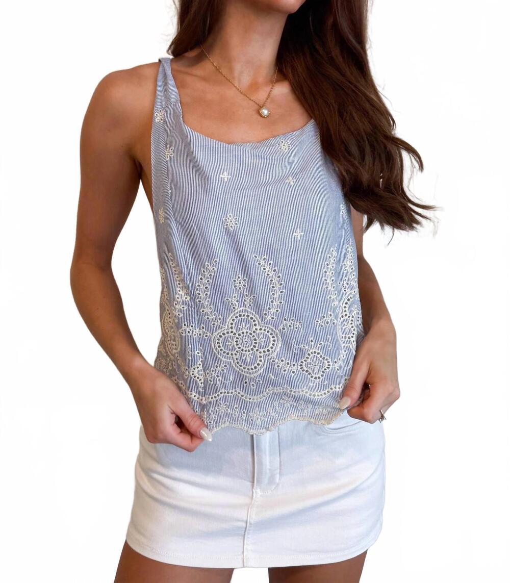 NEW OLIVACEOUS marian embroidered top in blue